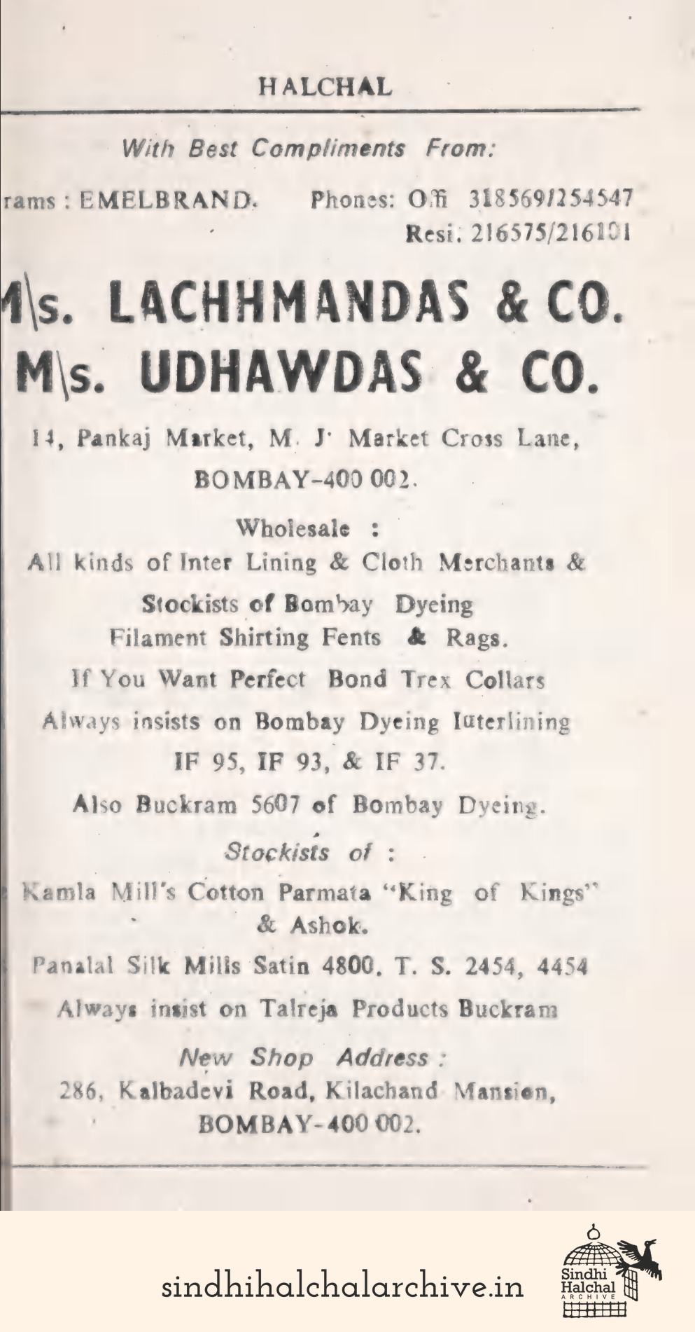 Image of AD Ms. LACHHMANDAS & CO. Ms. UDHAWDAS & CO.